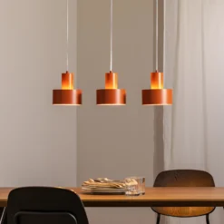 Lámpara colgante Rif 3, rojo ladrillo, 3 luces, lineal, acero