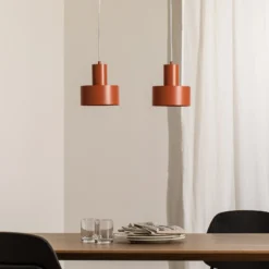 Lámpara colgante Rif 2, rojo ladrillo, 2 luces, lineal, acero