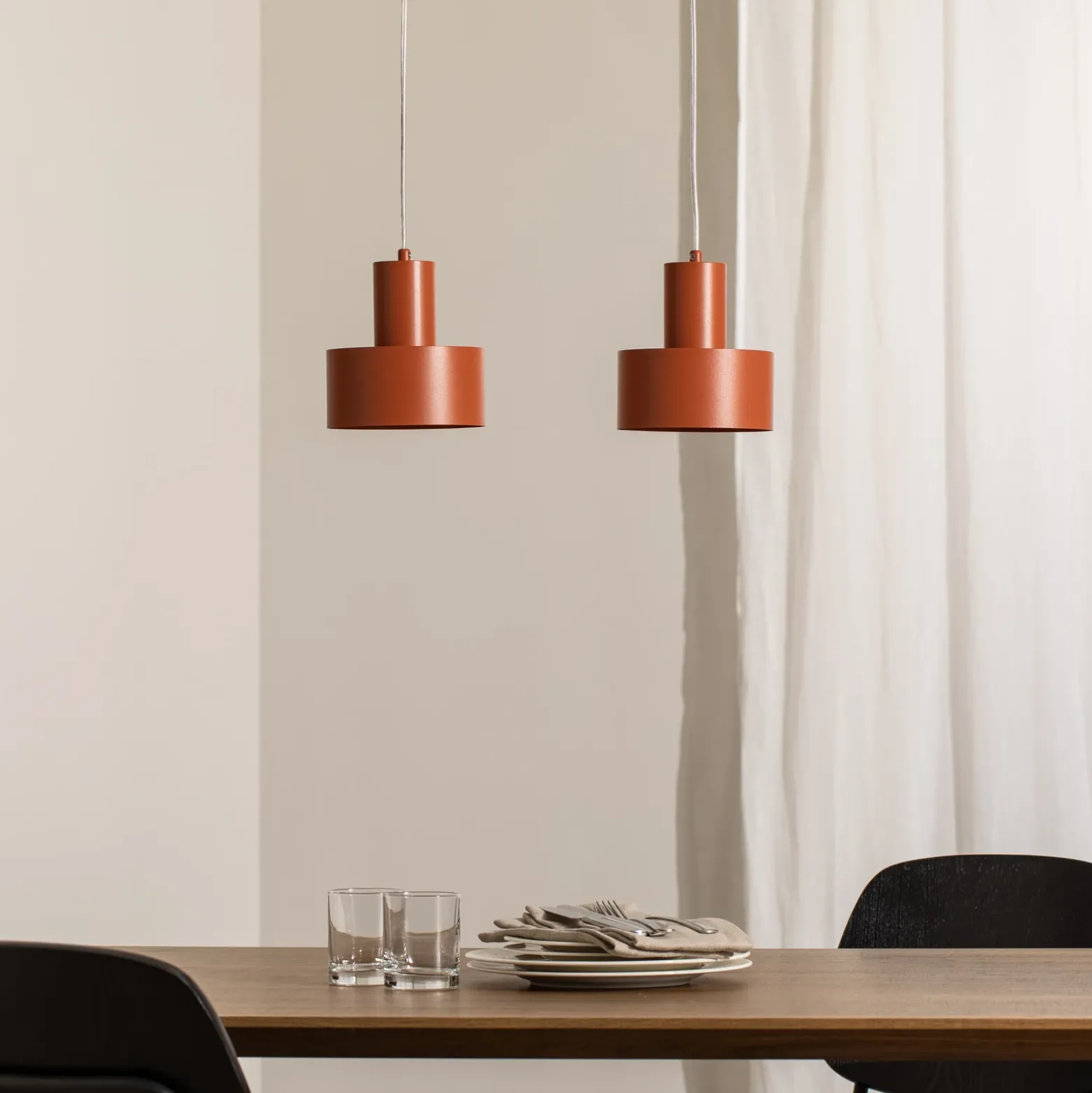 Lámpara colgante Rif 2, rojo ladrillo, 2 luces, lineal, acero