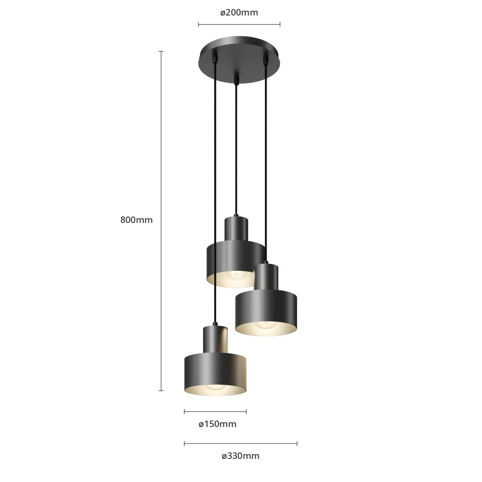 Lámpara colgante Rif, rotunda de 3 luces, negro