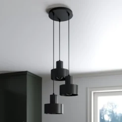 Lámpara colgante Rif, rotunda de 3 luces, negro