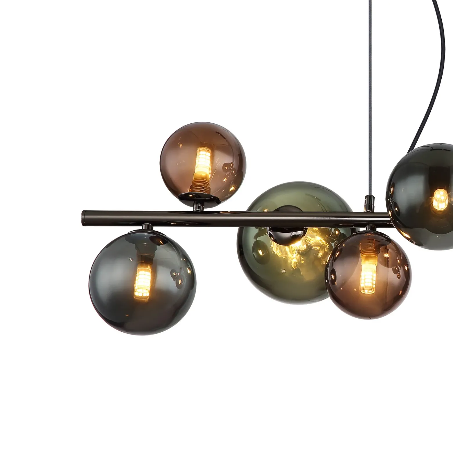 Lámpara colgante Riha, longitud 86 cm, negro/gris humo, 9 luces.