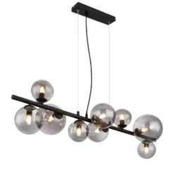 Lámpara colgante Riha, longitud 87 cm, negro/color humo, 9 luces.