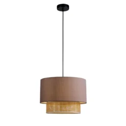 Lámpara colgante Rika, Ø 34 cm, gris/color natural, tela/ratán