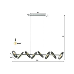Lámpara colgante Ringelbach, 8 luces, antracita, anillos giratorios
