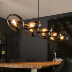 Lámpara colgante Ringelbach, 8 luces, antracita, anillos giratorios