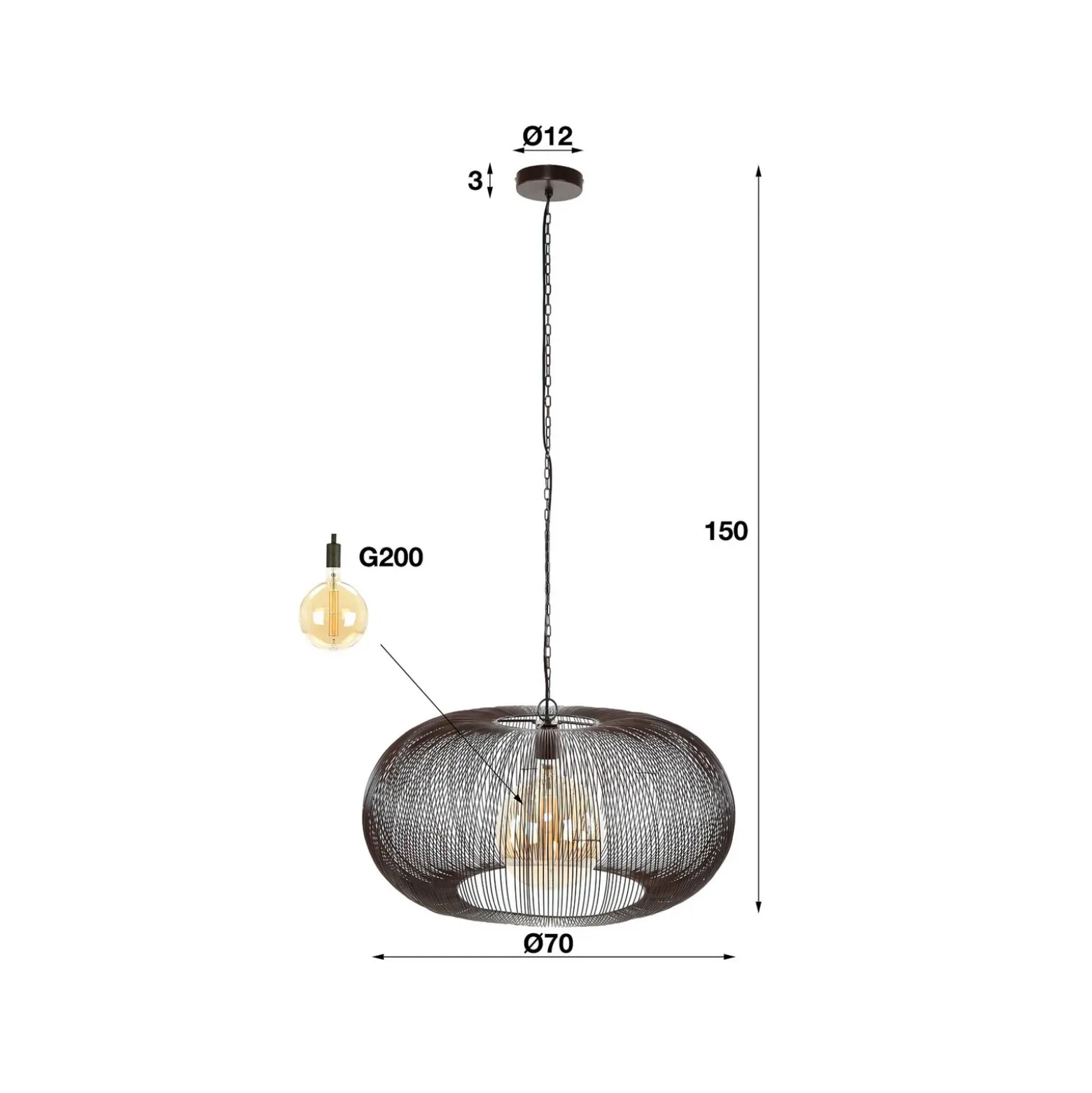 Lámpara colgante Rippberg, negro, 1 luz