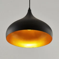 Lámpara colgante Ritana de Lindby, negro y dorado, metal, Ø 31 cm, E27