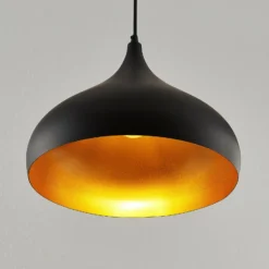 Lámpara colgante Ritana de Lindby, juego de 2, negro y dorado, metal, E27