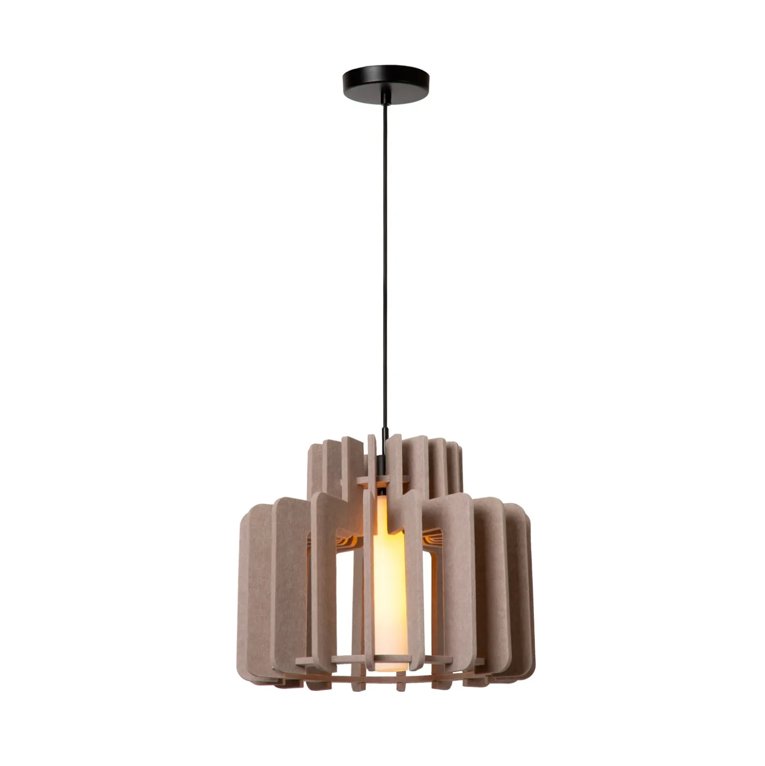 Lámpara colgante Rollo, gris topo, Ø 40 cm, tela/metal/vidrio