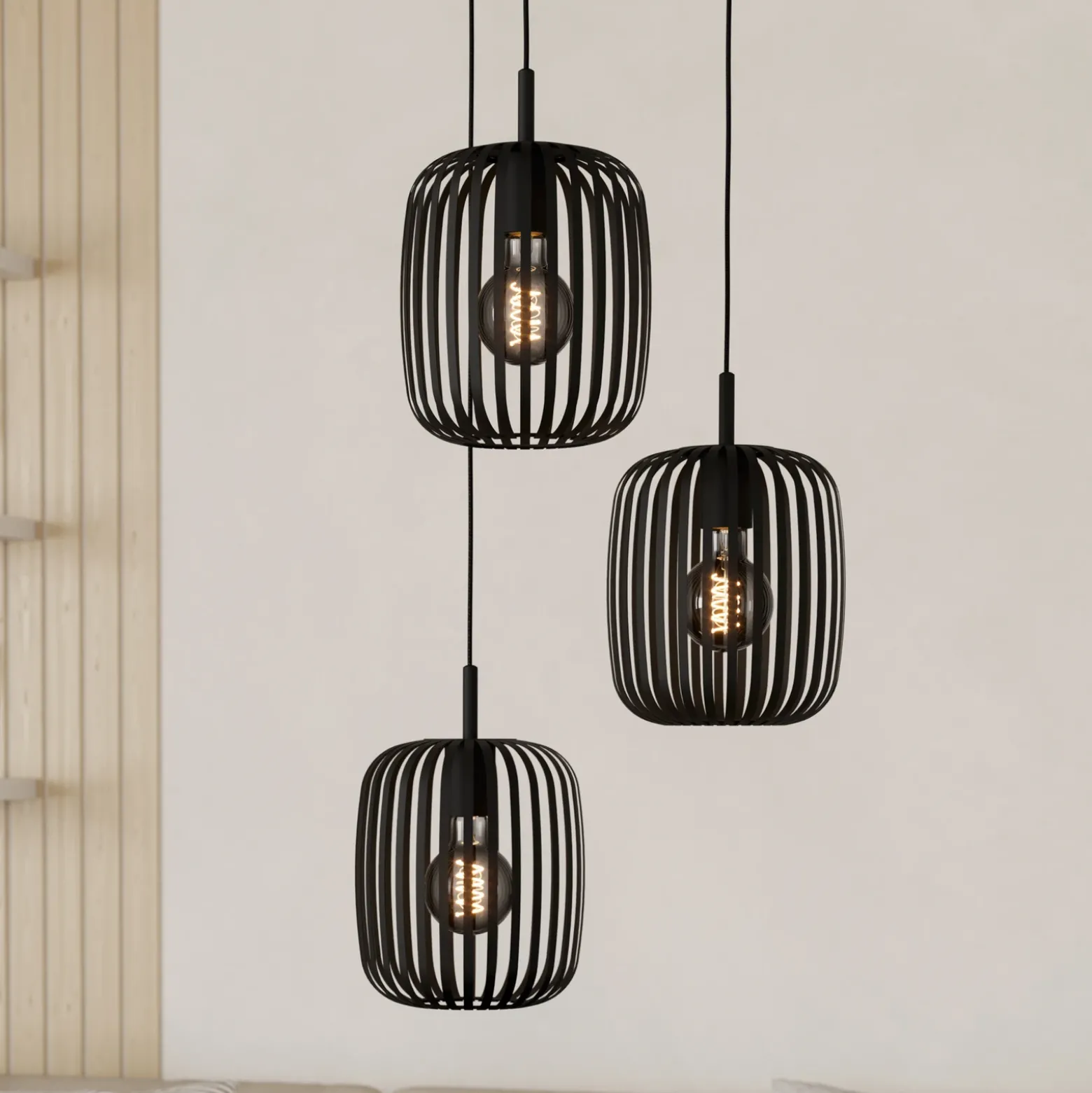 Lámpara colgante Romazzina, Ø 46 cm, negra, 3 luces, acero