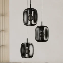 Lámpara colgante Romazzina, Ø 46 cm, negra, 3 luces, acero