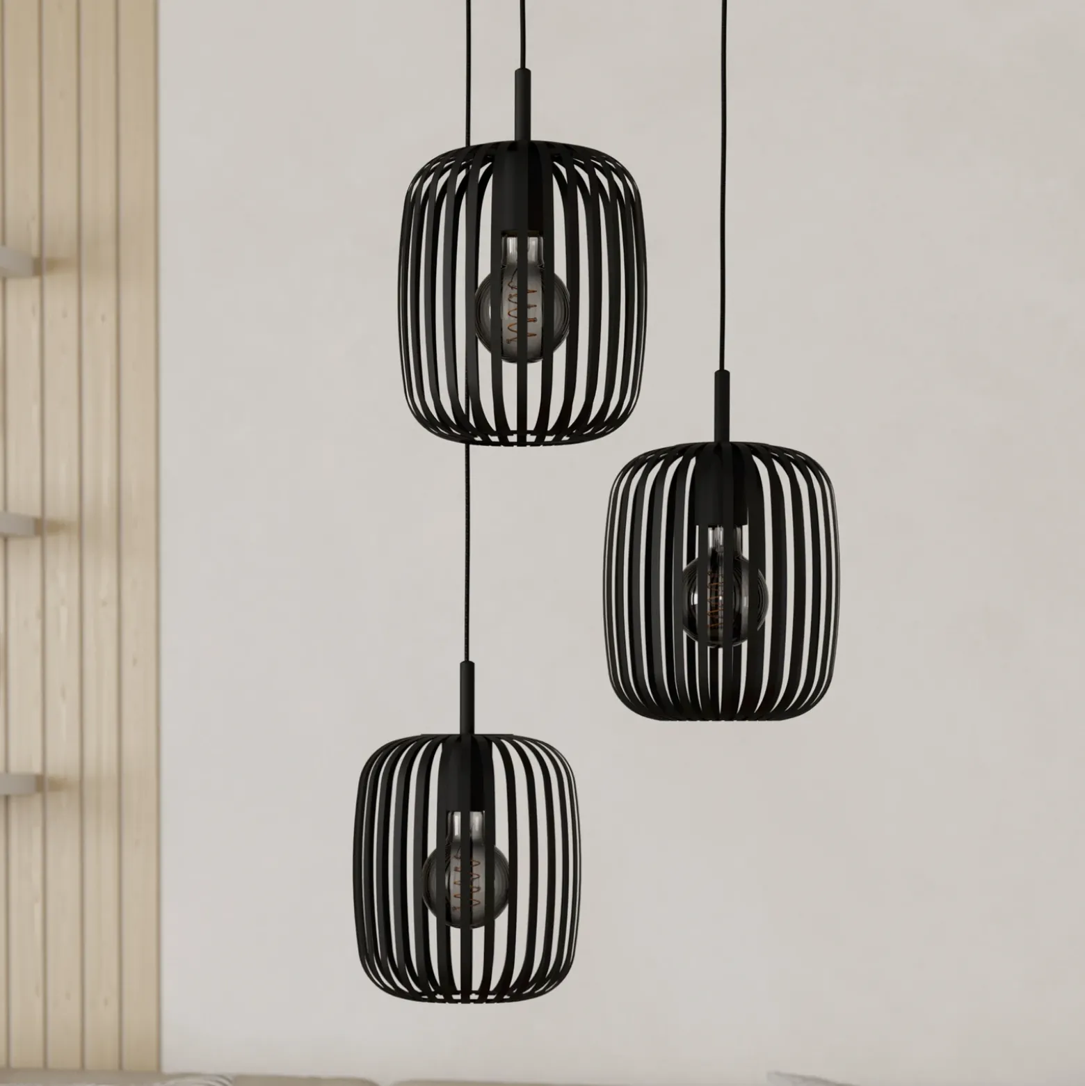 Lámpara colgante Romazzina, Ø 46 cm, negra, 3 luces, acero