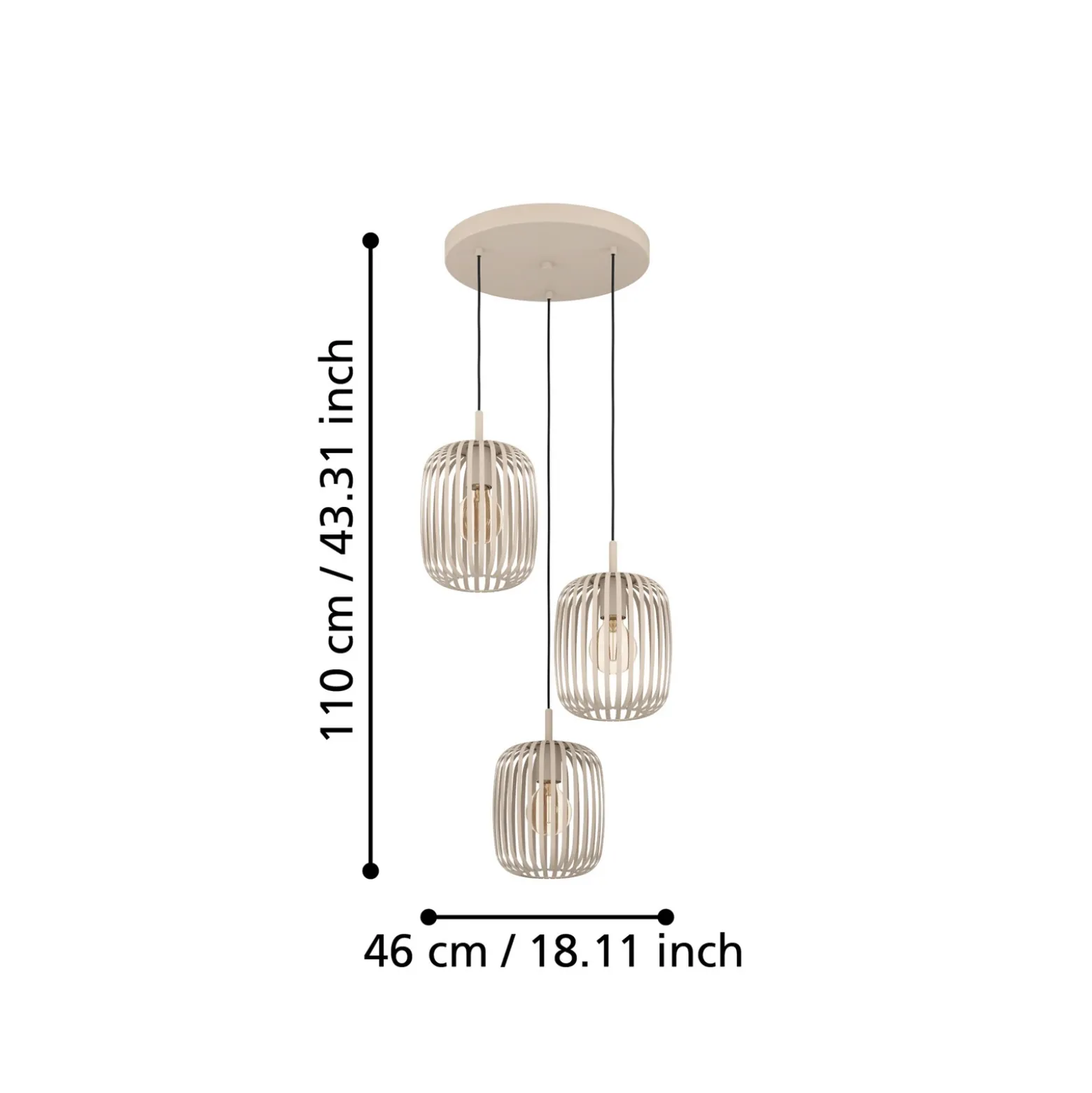 Lámpara colgante Romazzina, Ø 46 cm, color arena, 3 luces, acero
