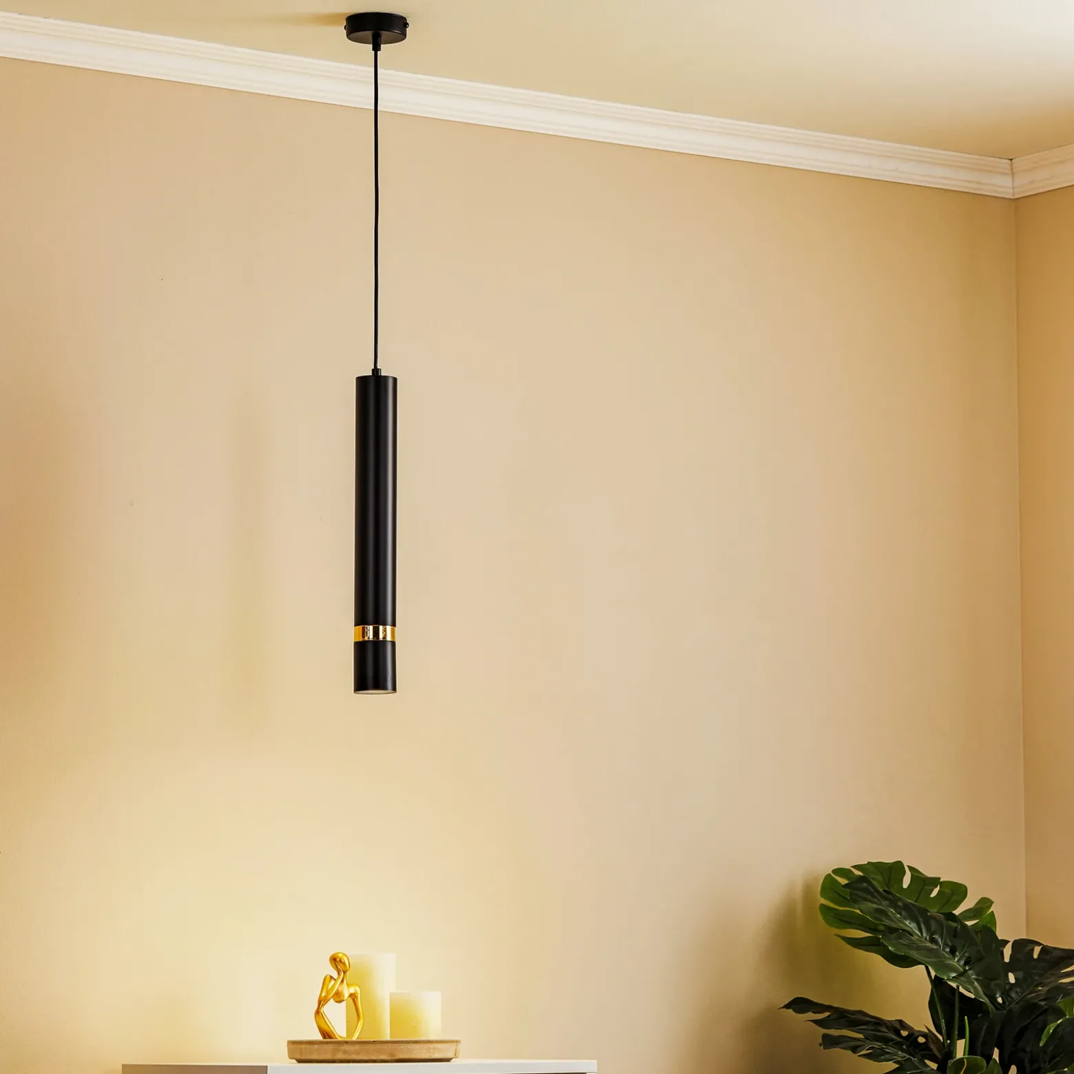 Lámpara colgante Rondo negro/dorado, 1 luz