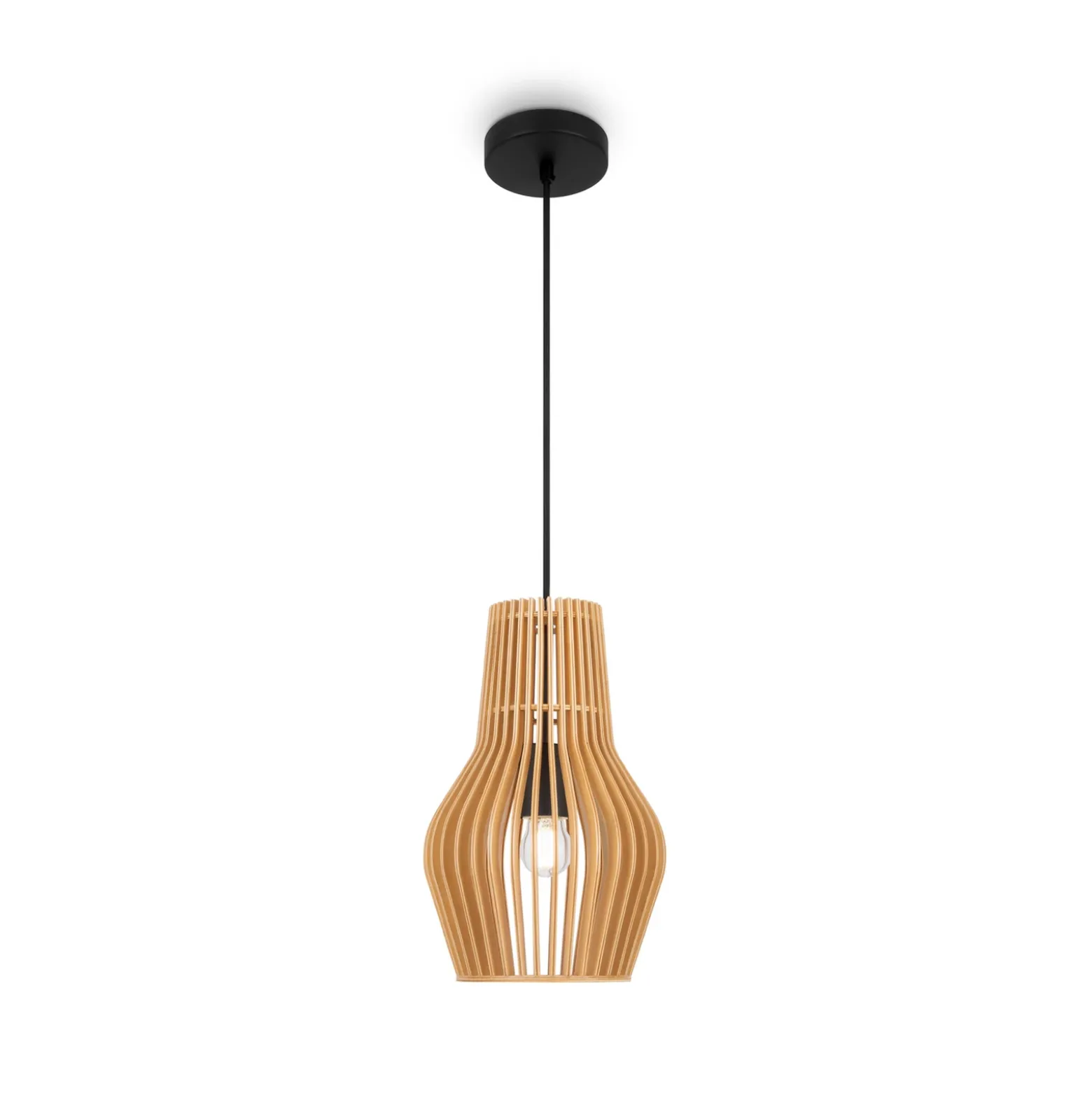 Lámpara colgante Roots de Maytoni, Ø 20 cm, altura 31 cm, madera/negro