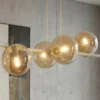 Lámpara colgante Rossi, color beige, longitud 130 cm, 8 luces, cristal/metal