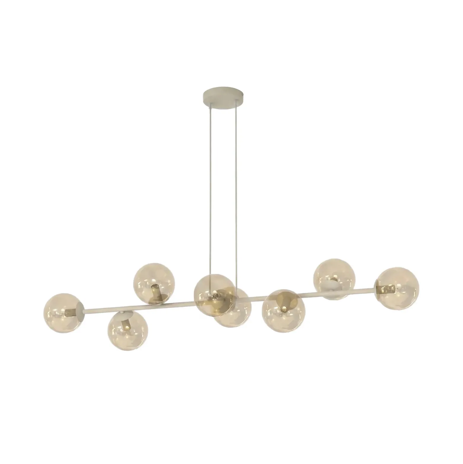 Lámpara colgante Rossi, color beige, longitud 130 cm, 8 luces, cristal/metal