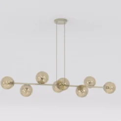 Lámpara colgante Rossi, color beige, longitud 130 cm, 8 luces, cristal/metal