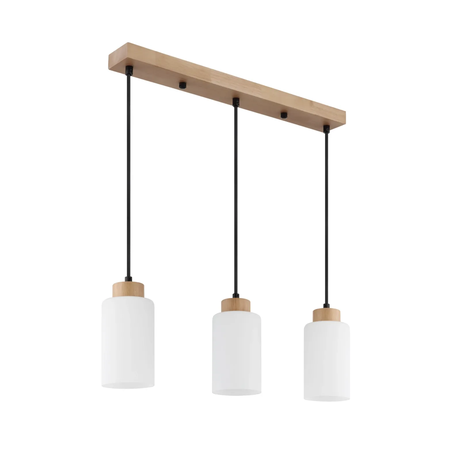 Lámpara colgante Rowena, madera clara/blanca, cristal, 3 luces, E27
