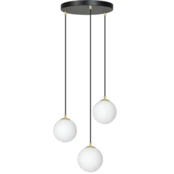 Lámpara colgante Royal, 3 luces, blanco opalino/negro, cristal, E14