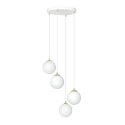 Lámpara colgante Royal, 4 luces, blanco opalino/blanco, cristal, E14