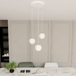 Lámpara colgante Royal, 3 luces, blanco opalino/blanco, cristal, E14