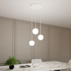 Lámpara colgante Royal, 3 luces, blanco opalino/blanco, cristal, E14