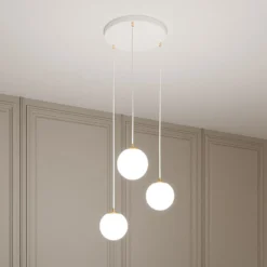 Lámpara colgante Royal, 3 luces, blanco opalino/blanco, cristal, E14