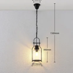Lámpara colgante Rozalie de Lindby, negra, metal, farol, 21 cm