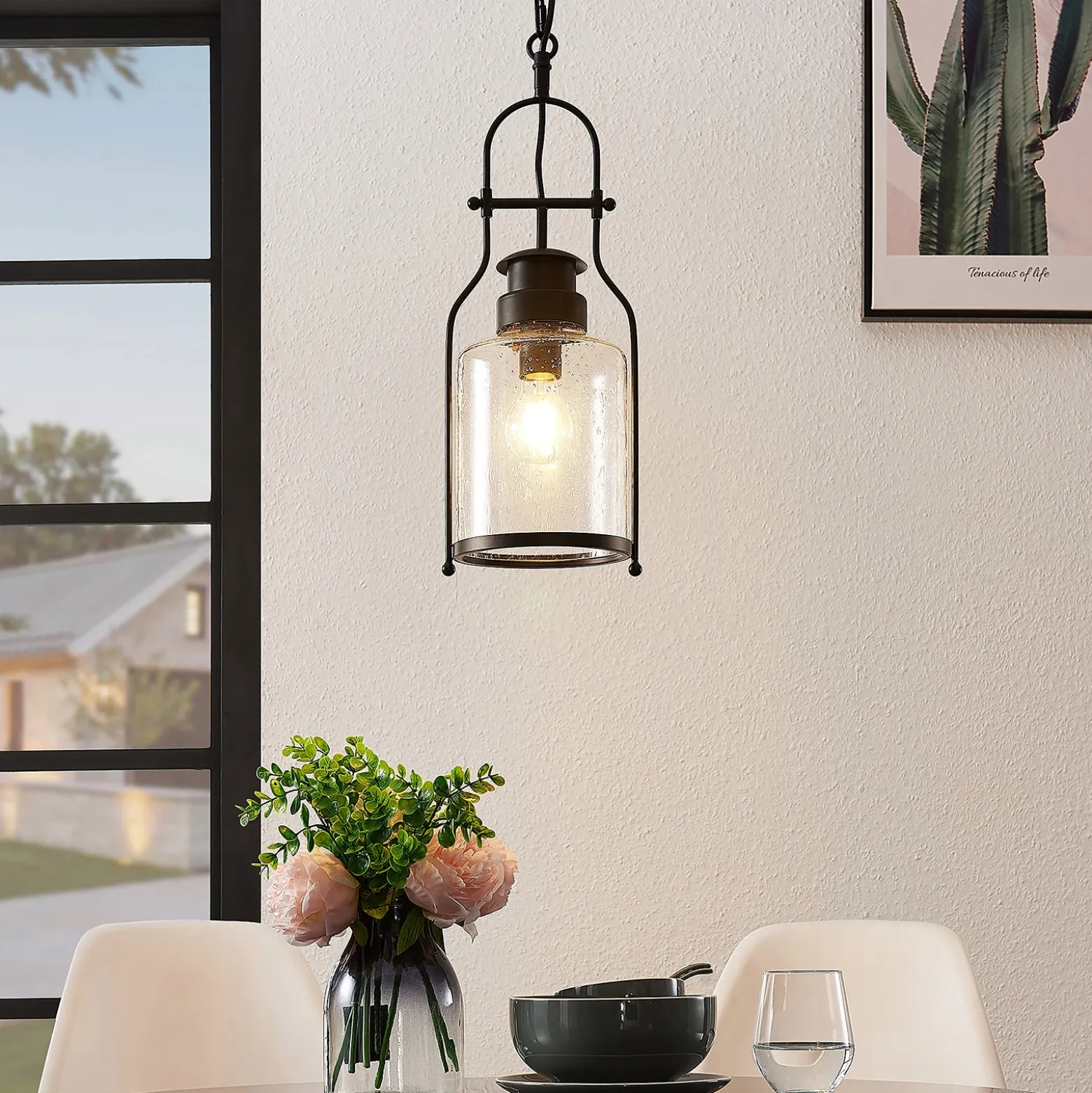 Lámpara colgante Rozalie de Lindby, negra, metal, farol, 21 cm