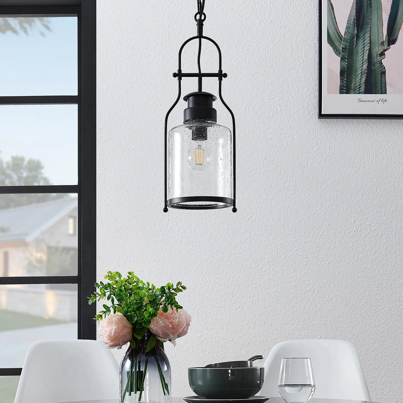 Lámpara colgante Rozalie de Lindby, negra, metal, farol, 21 cm