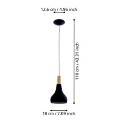 Lámpara colgante Sabinar, 1 luz, negra, Ø 18 cm