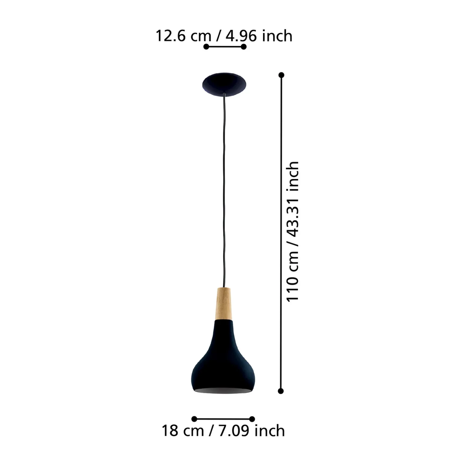 Lámpara colgante Sabinar, 1 luz, negra, Ø 18 cm