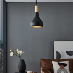 Lámpara colgante Sabinar, 1 luz, negra, Ø 18 cm