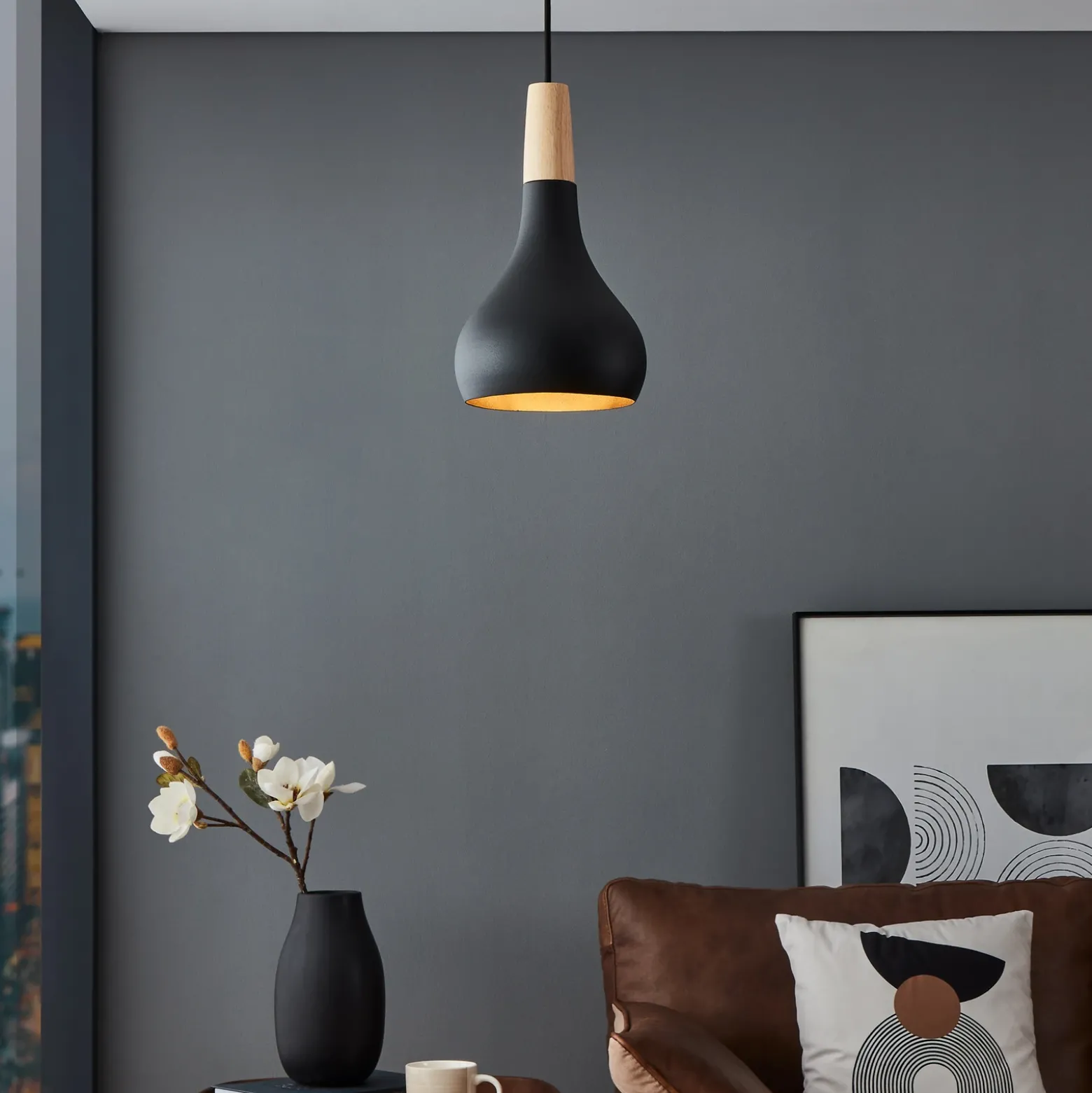 Lámpara colgante Sabinar, 1 luz, negra, Ø 18 cm