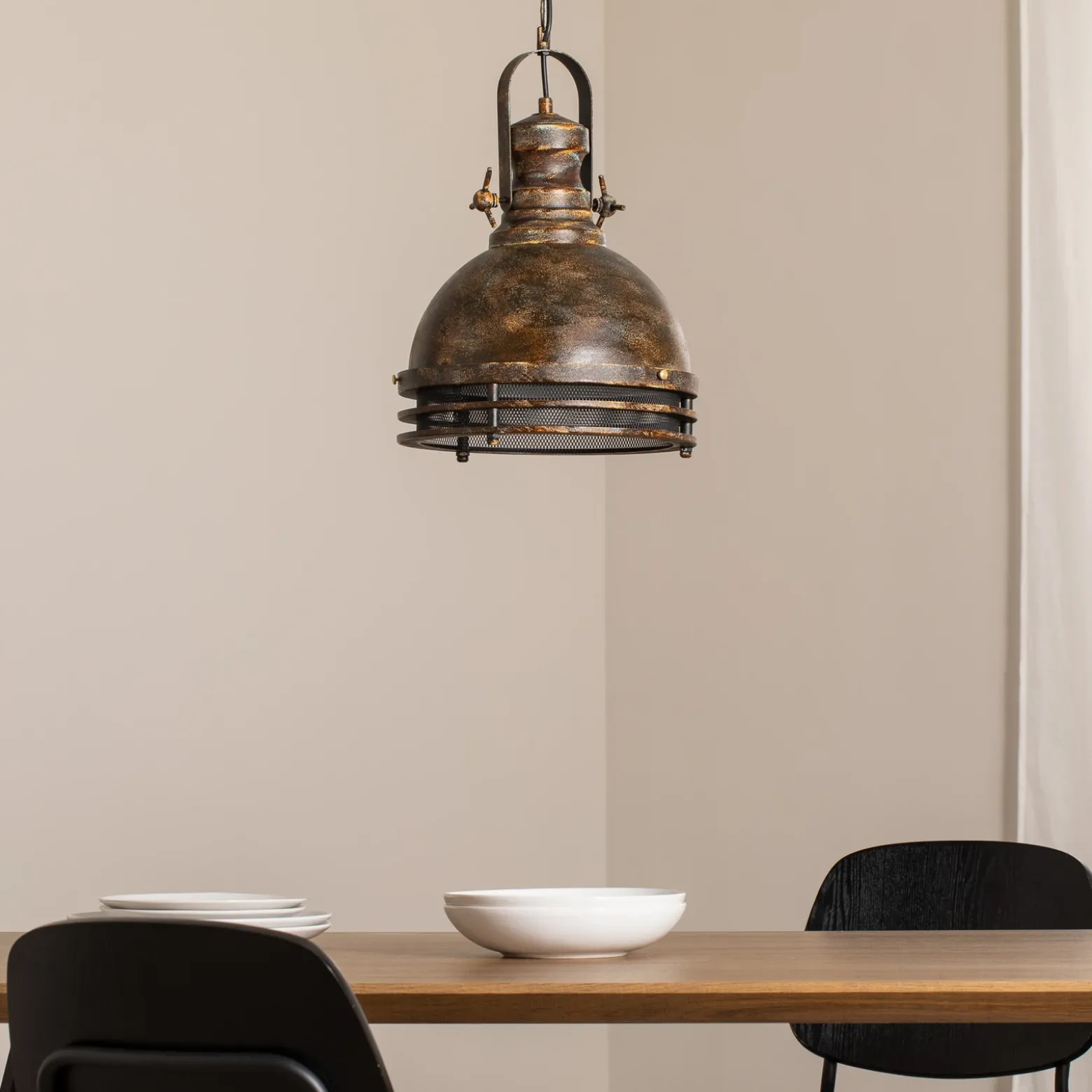 Lámpara colgante Saglam, 1 luz, latón antiguo, Ø 30 cm, metal
