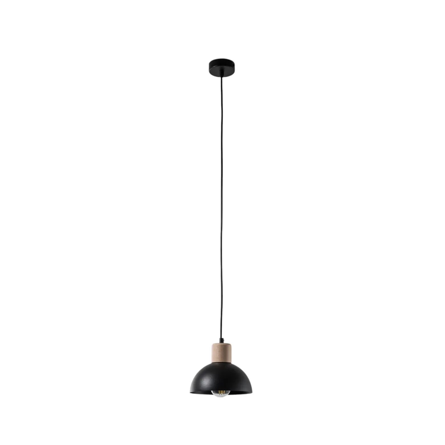 Lámpara colgante Seco, Ø 18 cm, negra, metal/madera
