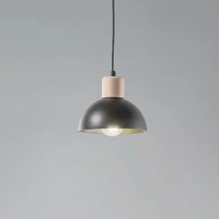 Lámpara colgante Seco, Ø 18 cm, negra, metal/madera