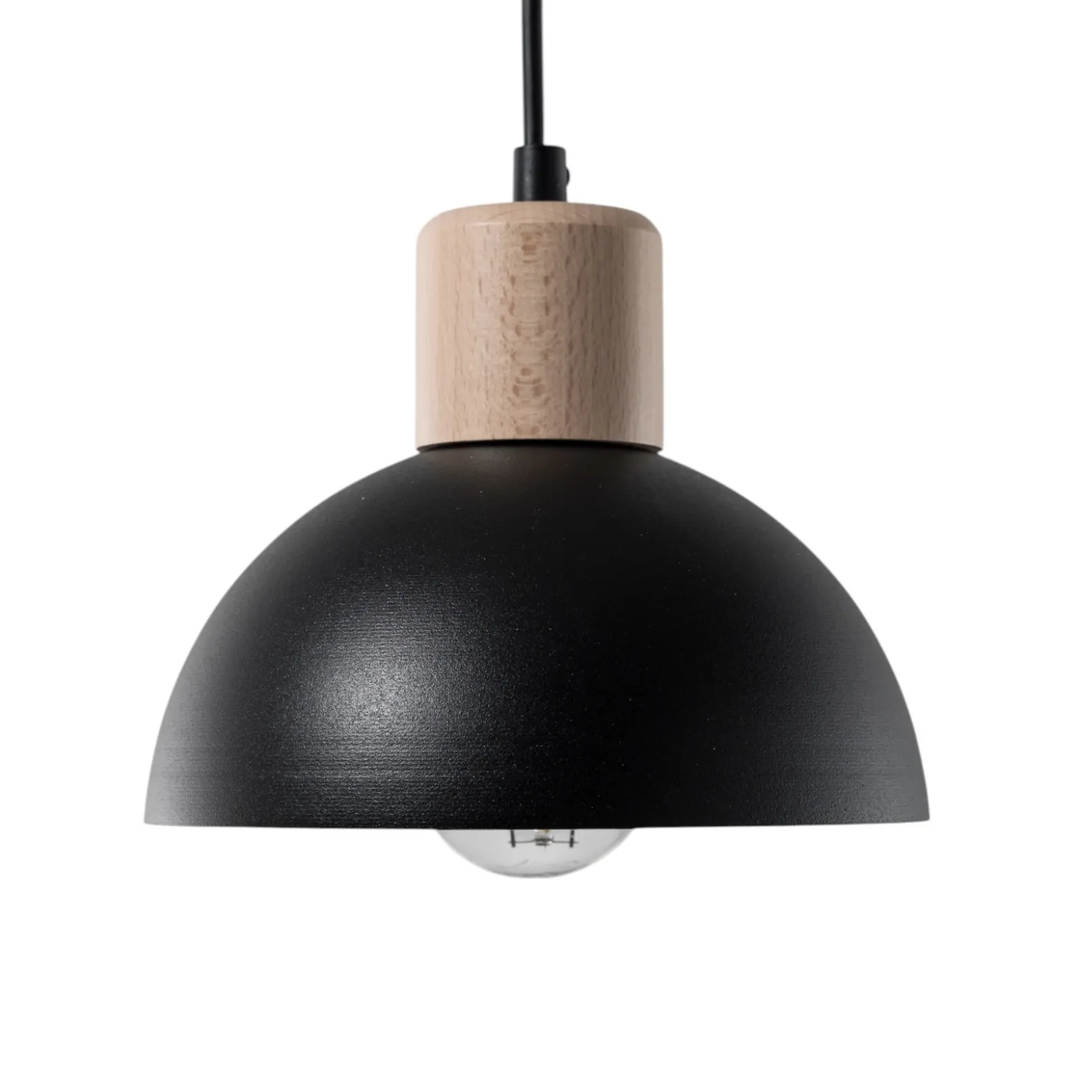 Lámpara colgante Seco, Ø 18 cm, negra, metal/madera