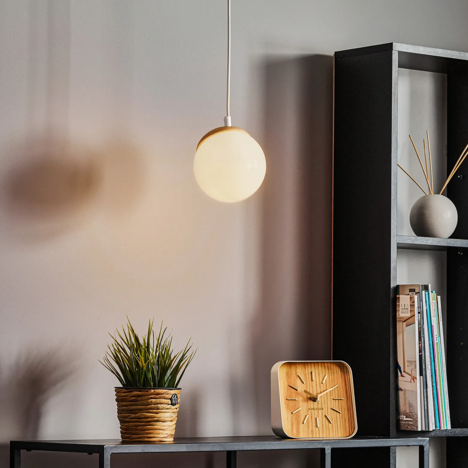 Lámpara colgante Sfera 1 luz cristal/madera clara