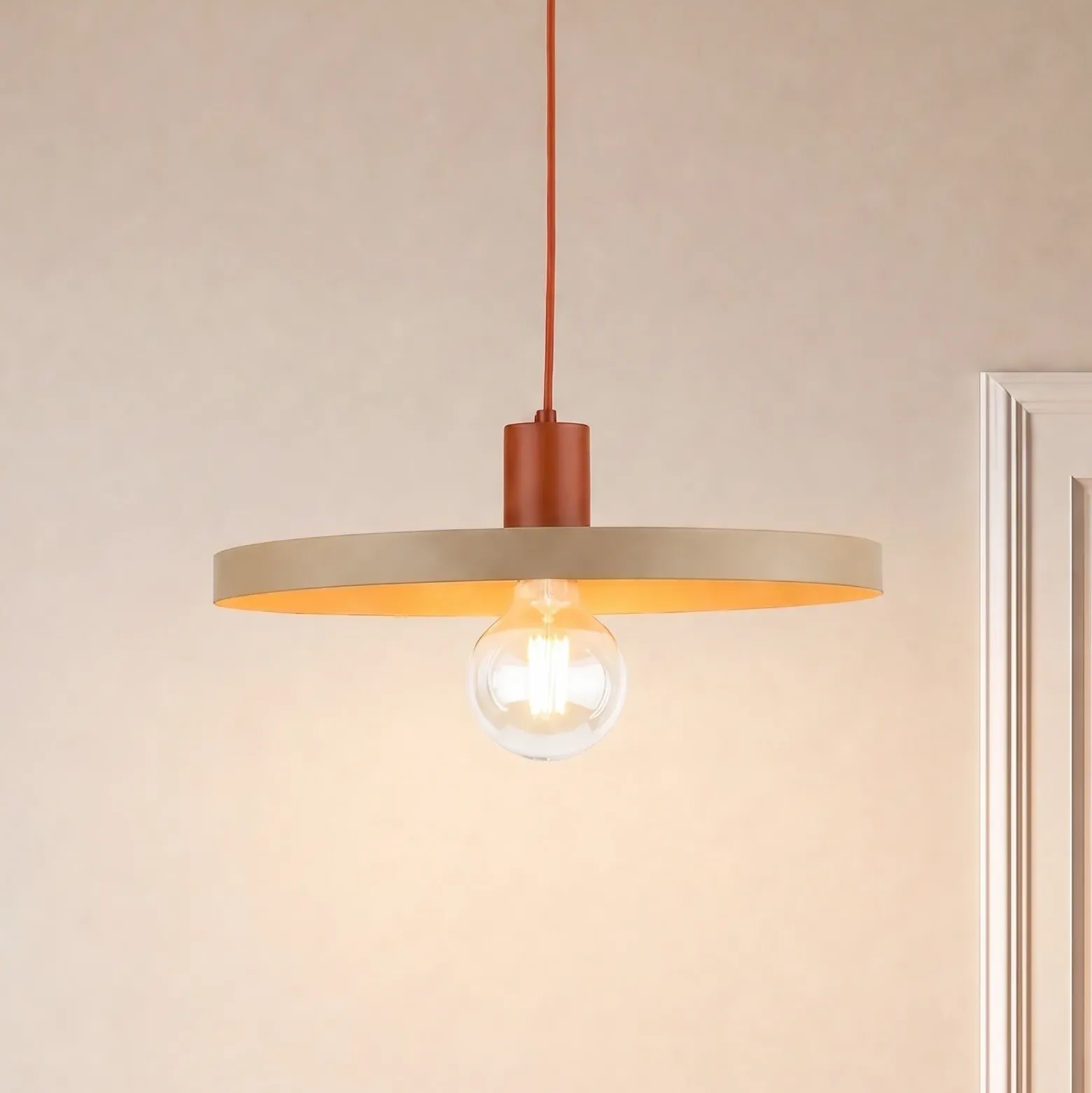 Lámpara colgante Sila, arena/rojo, metal, Ø 45 cm, E27
