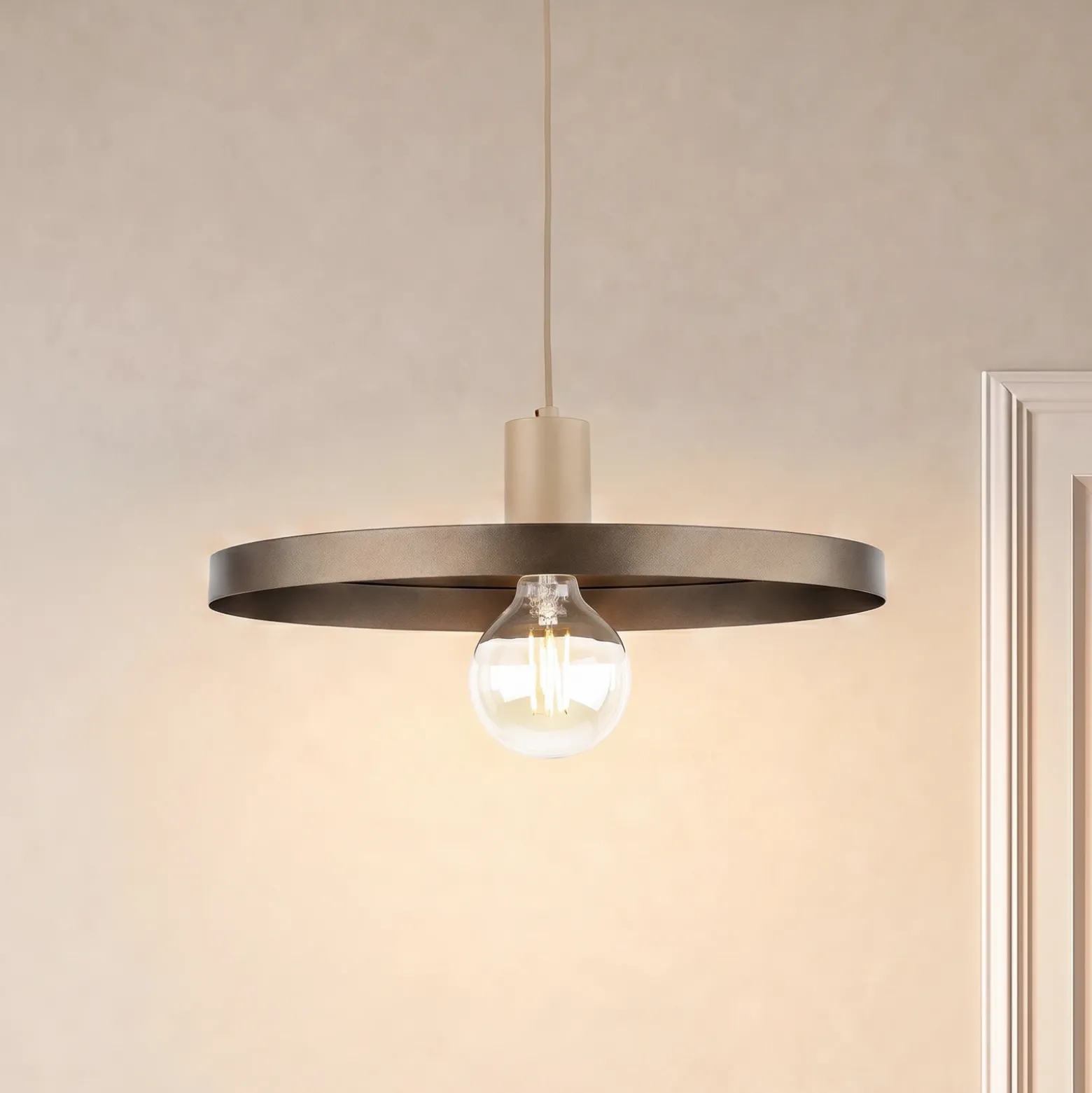 Lámpara colgante Sila, marrón/arena, metal, Ø 45 cm, E27