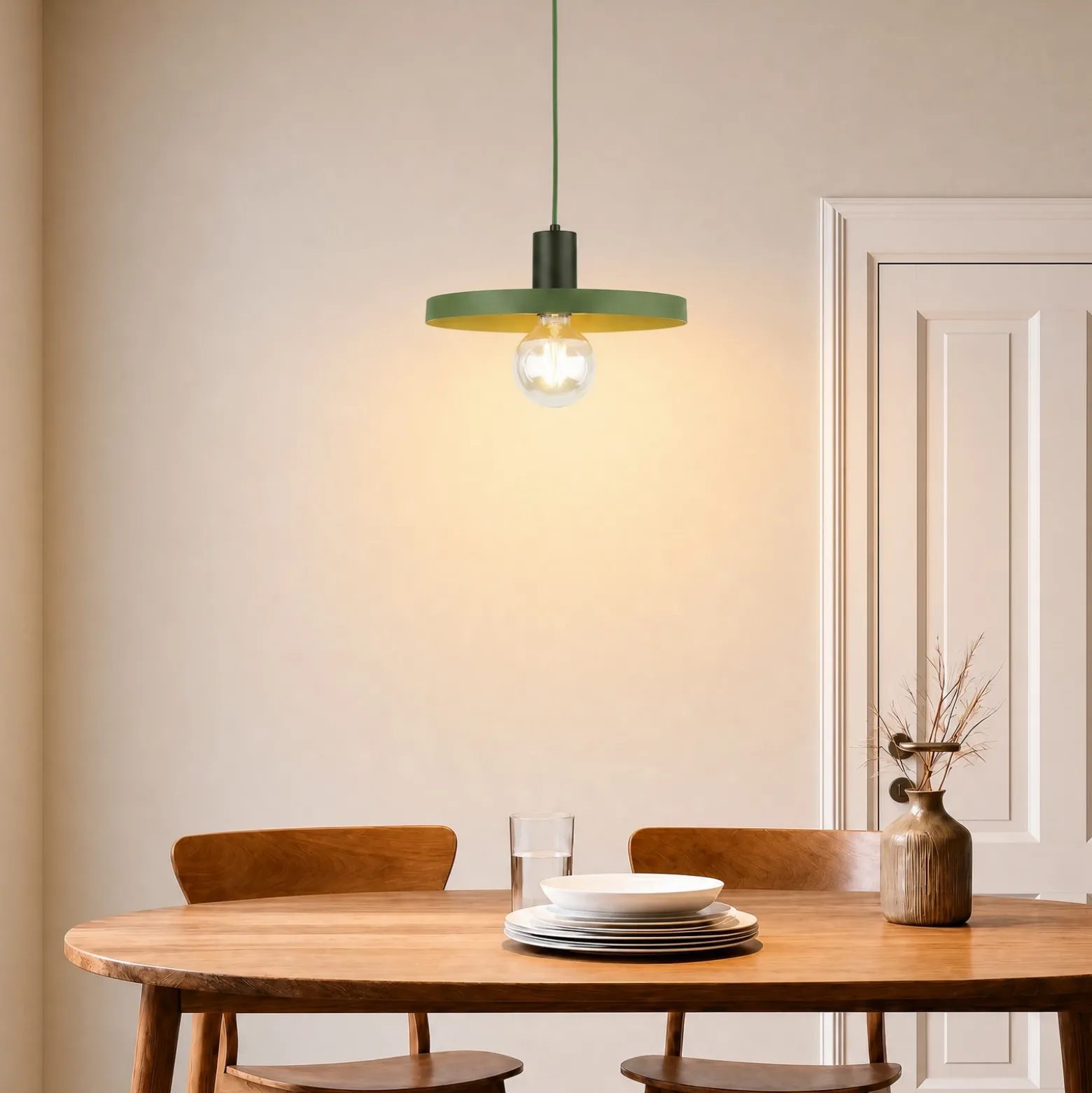 Lámpara colgante Sila, verde, metal, Ø 30 cm, E27
