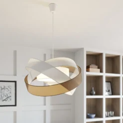 Lámpara colgante Simaria de Lindby, marrón/gris/blanco, Ø 60 cm, E27
