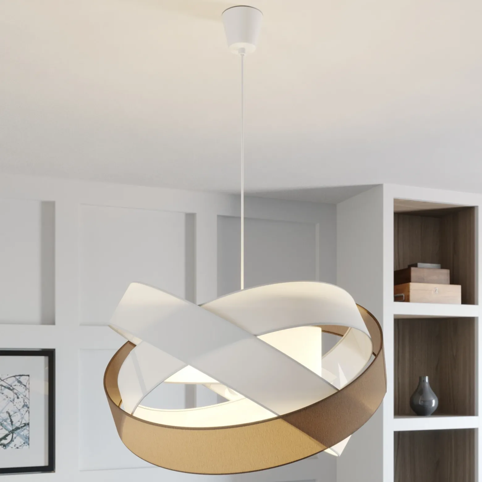 Lámpara colgante Simaria de Lindby, marrón/gris/blanco, Ø 60 cm, E27