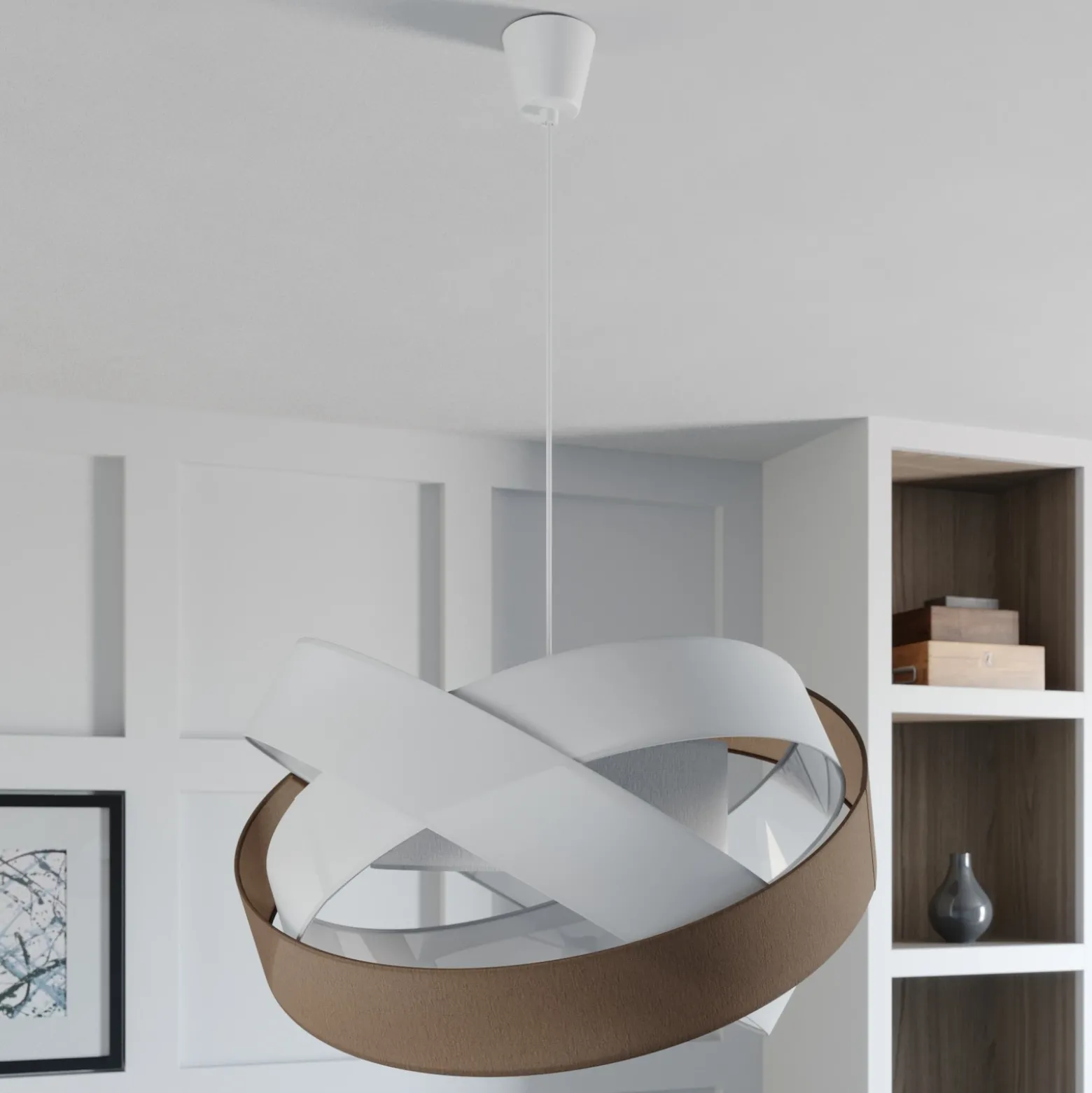 Lámpara colgante Simaria de Lindby, marrón/gris/blanco, Ø 60 cm, E27