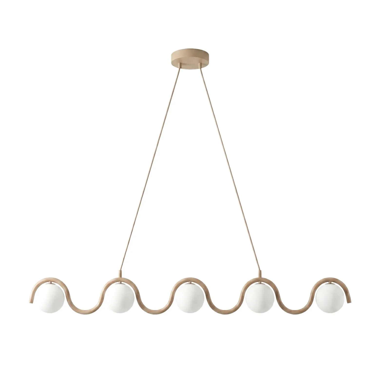 Lámpara colgante SINUS, color beige, longitud 110 cm, 5 luces, metal/cristal