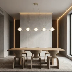 Lámpara colgante SINUS, color beige, longitud 110 cm, 5 luces, metal/cristal