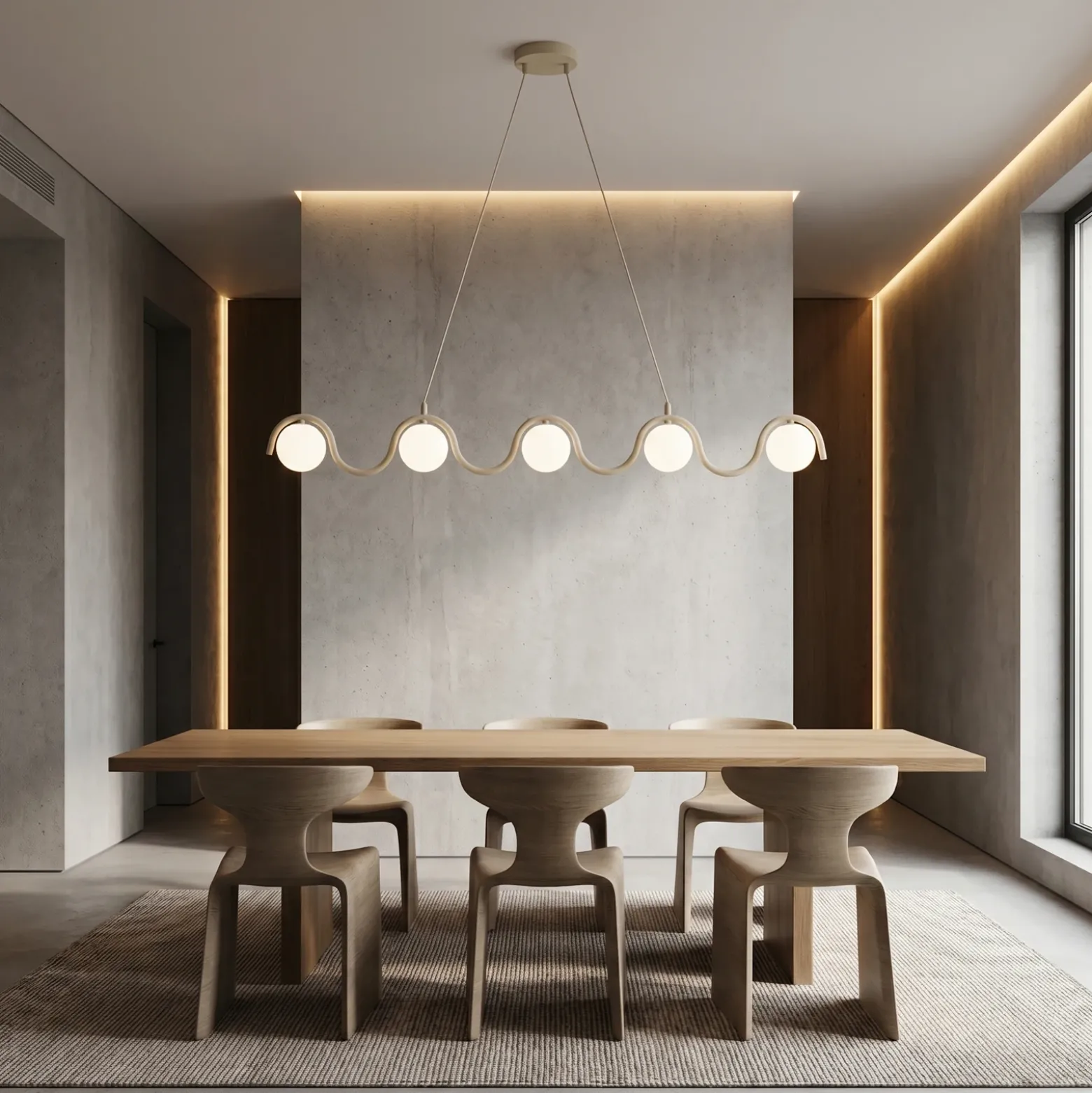 Lámpara colgante SINUS, color beige, longitud 110 cm, 5 luces, metal/cristal